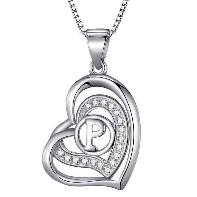 Morella Damen Halskette Herz Buchstabe P 925 Silber rhodiniert mit Zirkoniasteinen wei 46 cm