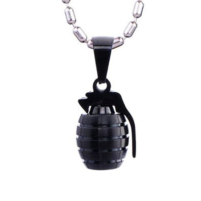 Halskette mit schwarzer Handgranate Anhnger aus Edelstahl in einem schwarzen Samtbeutel
