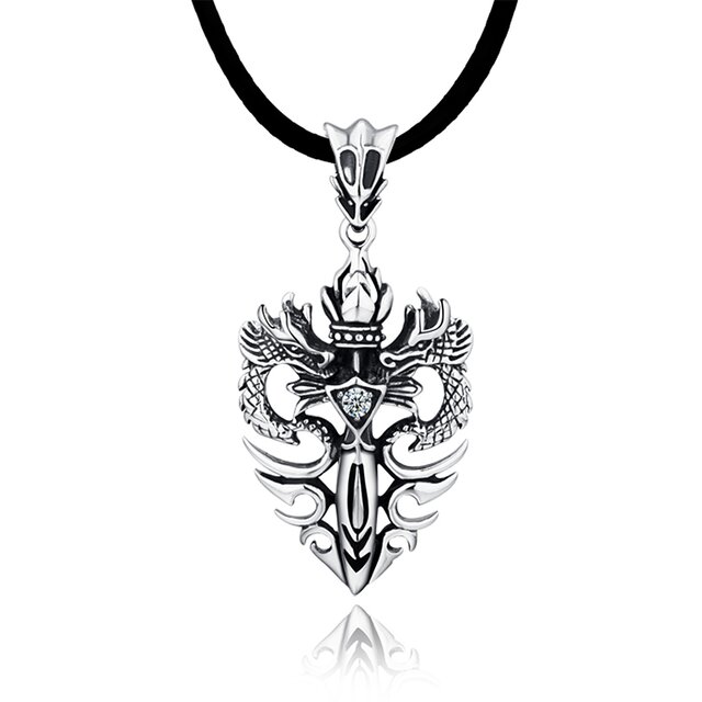 DonDon Herren Lederkette Leder Halskette 50 cm mit Edelstahl Anhänger Twin Drachen Burg