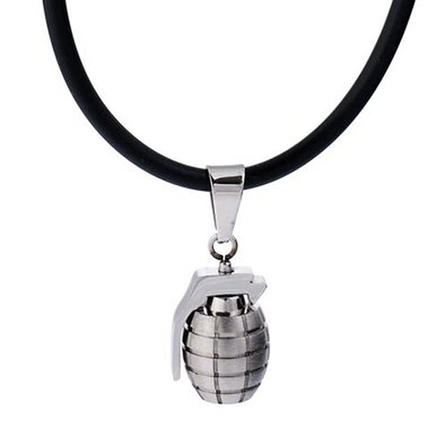 DonDon Herren Lederkette Leder Halskette 50 cm mit Edelstahl Anhänger Handgranate