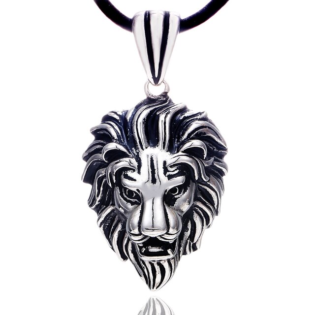 DonDon Herren Lederkette Leder Halskette 50 cm mit Edelstahl Anhänger Löwe