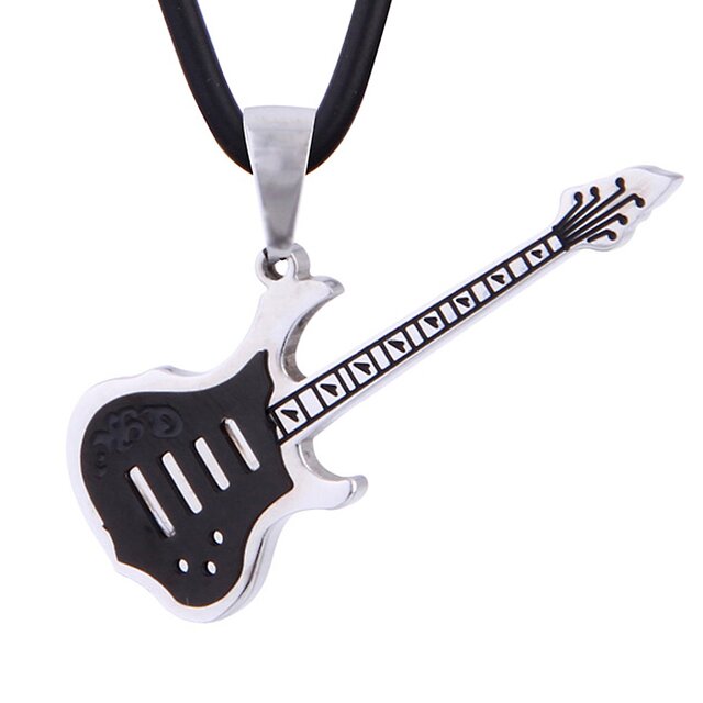 Lederhalskette mit Edelstahl E-Gitarren Anhnger in einem schwarzen Samtbeutel