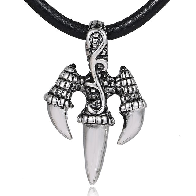 DonDon Herren Lederkette Leder Halskette 50 cm mit Edelstahl Anhänger Drachen Klaue Zahn