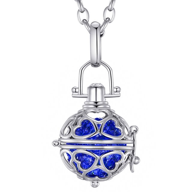 Morella® Damen Halskette Edelstahl 70 cm mit Herz-Kugel Anhänger und Klangkugel Zirkonia blau Ø 16 mm in Schmuckbeutel