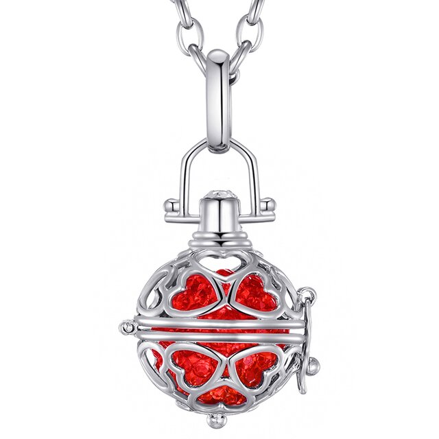 Morella® Damen Halskette Edelstahl 70 cm mit Herz-Kugel Anhänger und Klangkugel rot Ø 16 mm in Schmuckbeutel