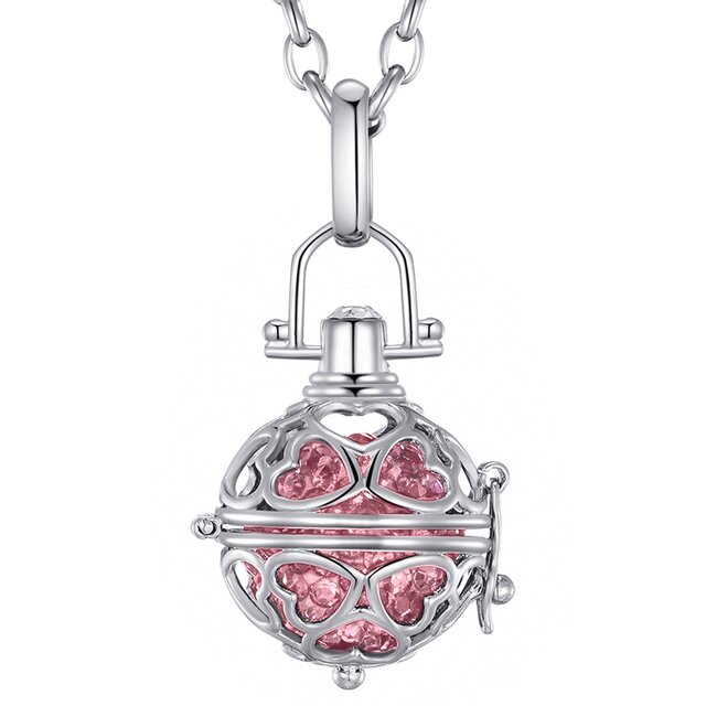 Morella® Damen Halskette Edelstahl 70 cm mit Herz-Kugel Anhänger und Klangkugel rosa Ø 16 mm in Schmuckbeutel