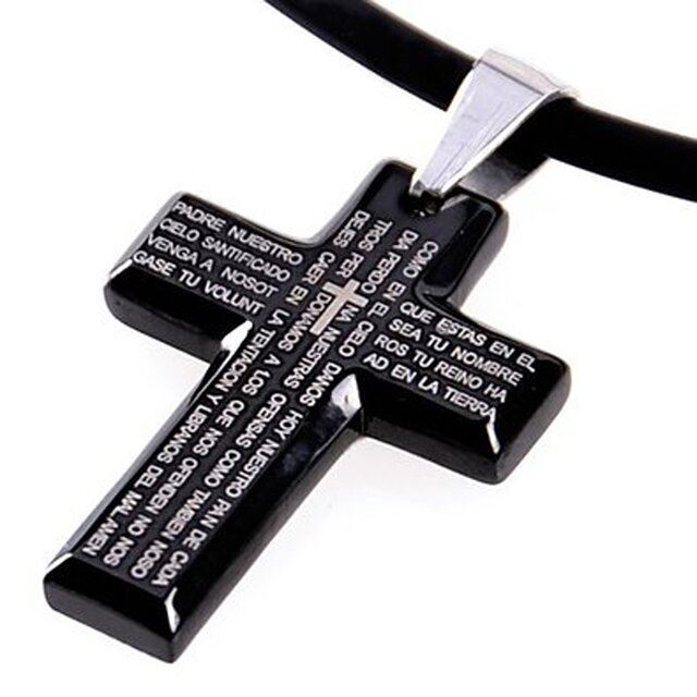 DonDon Leder Halskette mit Edelstahl Kreuz Anhänger in einem schwarzen Samtbeutel