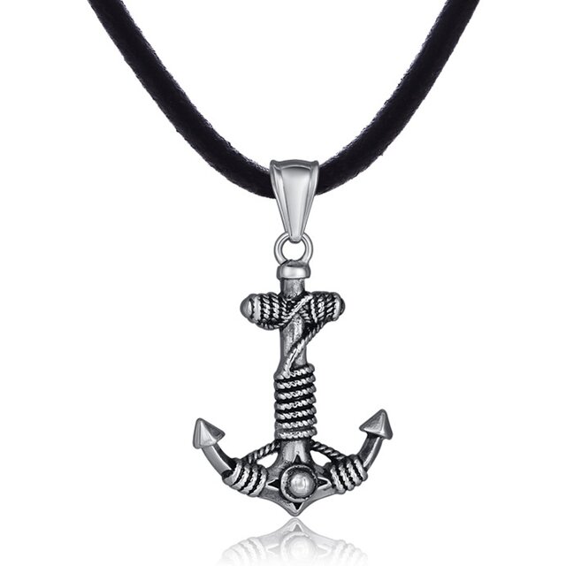 DonDon Herren Lederkette Leder Halskette 50 cm mit Edelstahl Anhänger Anker maritim