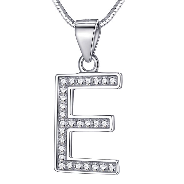 Morella Damen Buchstabenhalskette Halskette und Anhänger Buchstabe E aus 925 Silber rhodiniert 45 cm lang