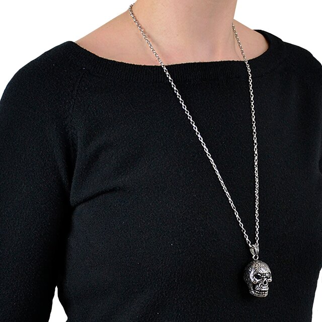 Morella Damen Halskette 70 cm Edelstahl Totenkopf Anhänger im Schmuckbeutel