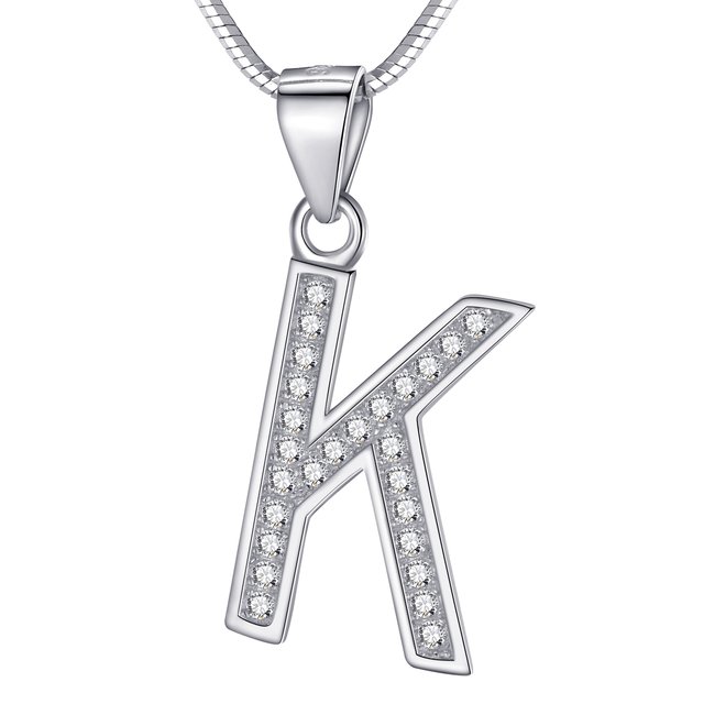 Morella Damen Buchstabenhalskette Halskette und Anhänger Buchstabe K aus 925 Silber rhodiniert 45 cm lang