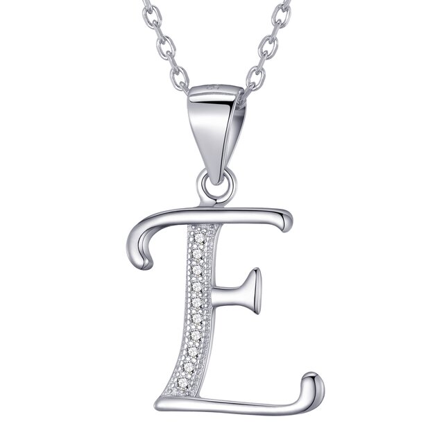 Morella Damen Halskette Silber mit Buchstabe E Anhänger 925 Silber rhodiniert mit Zirkoniasteinen weiß 45 cm