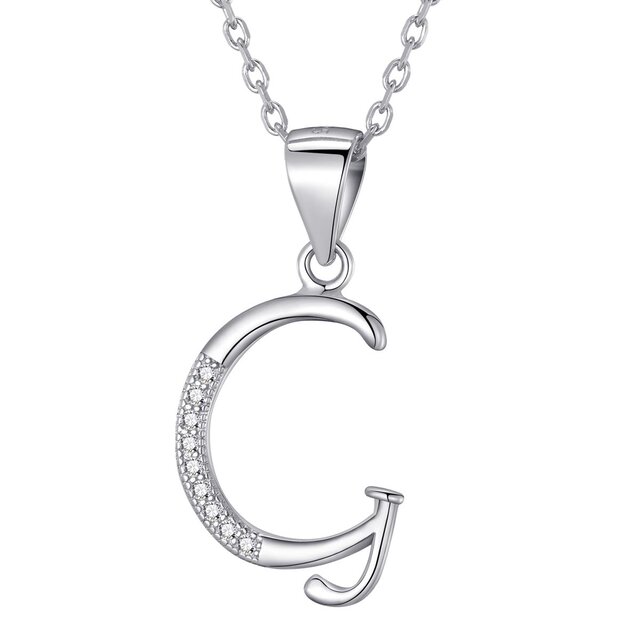 Morella Damen Halskette Silber mit Buchstabe G Anhänger 925 Silber rhodiniert mit Zirkoniasteinen weiß 45 cm