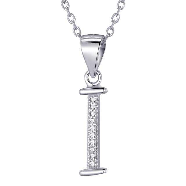 Morella Damen Halskette Silber mit Buchstabe I Anhänger 925 Silber rhodiniert mit Zirkoniasteinen weiß 45 cm