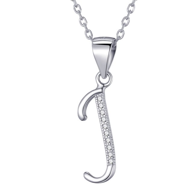 Morella Damen Halskette Silber mit Buchstabe J Anhänger 925 Silber rhodiniert mit Zirkoniasteinen weiß 45 cm