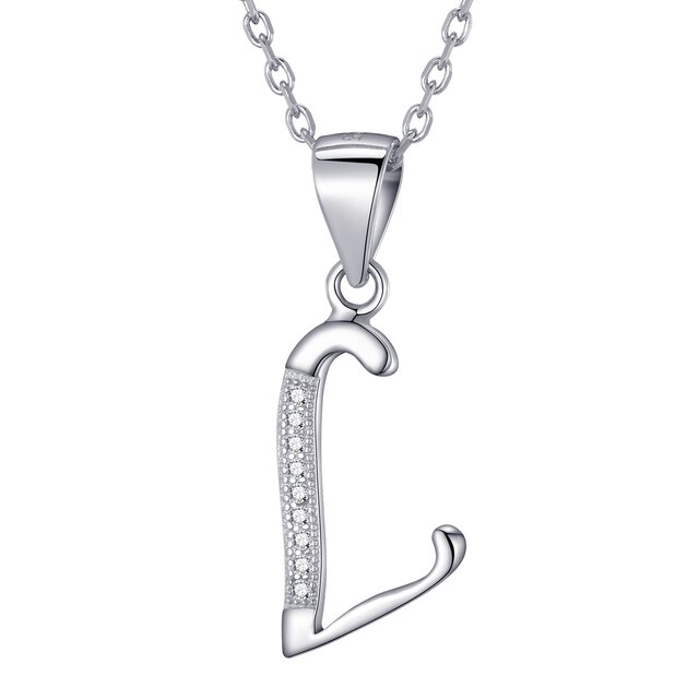 Morella Damen Halskette Silber mit Buchstabe L Anhänger 925 Silber rhodiniert mit Zirkoniasteinen weiß 45 cm