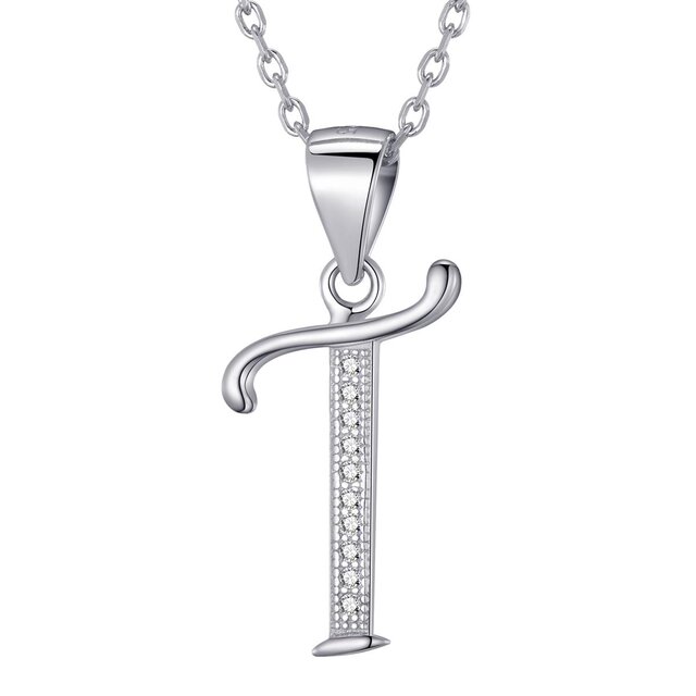 Morella Damen Halskette Silber mit Buchstabe T Anhänger 925 Silber rhodiniert mit Zirkoniasteinen weiß 45 cm