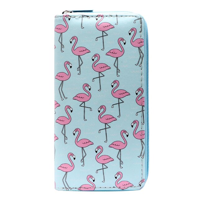 DonDon Damen Mädchen Geldbeutel Geldbörse - Flamingos blau