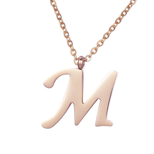 Morella Damen Halskette mit Buchstabe M Anhänger Edelstahl roségold in Schmuckbeutel