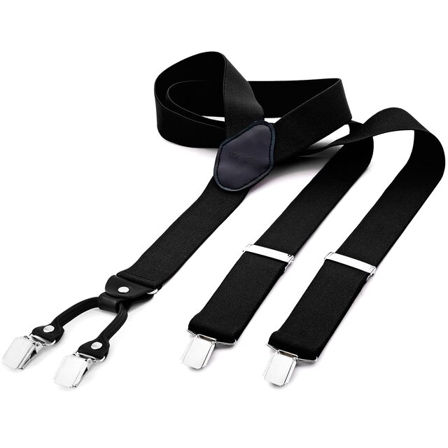 DonDon® Herren Hosenträger breit 4 Clips mit Leder in Y-Form elastisch und längenverstellbar