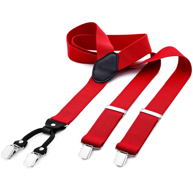DonDon® Herren Hosenträger breit 3,5 cm - 4 Clips mit Leder in Y-Form - elastisch und längenverstellbar rot