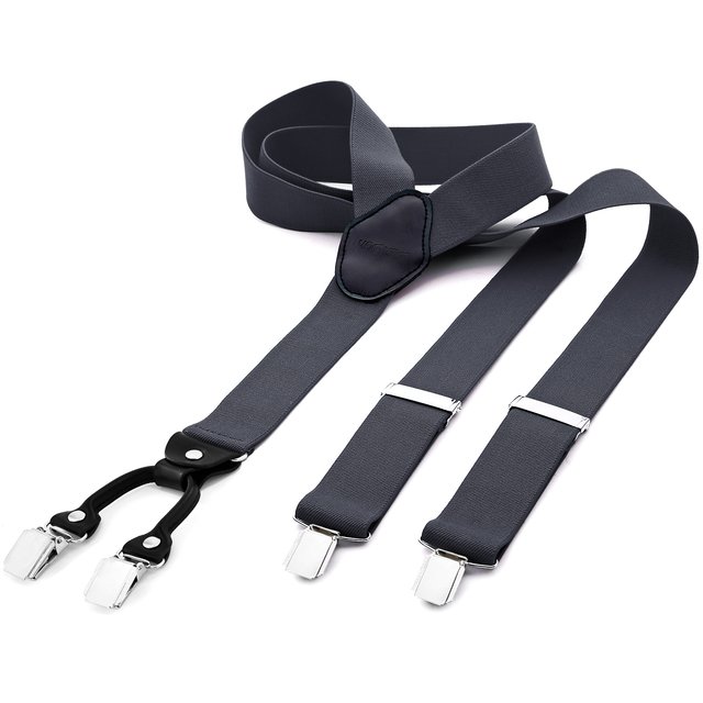 DonDon® Herren Hosenträger breit 3,5 cm - 4 Clips mit Leder in Y-Form - elastisch und längenverstellbar grau