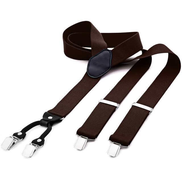 DonDon® Herren Hosenträger breit 3,5 cm - 4 Clips mit Leder in Y-Form - elastisch und längenverstellbar braun