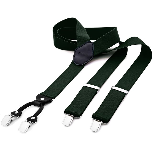 DonDon® Herren Hosenträger breit 3,5 cm - 4 Clips mit Leder in Y-Form - elastisch und längenverstellbar grün