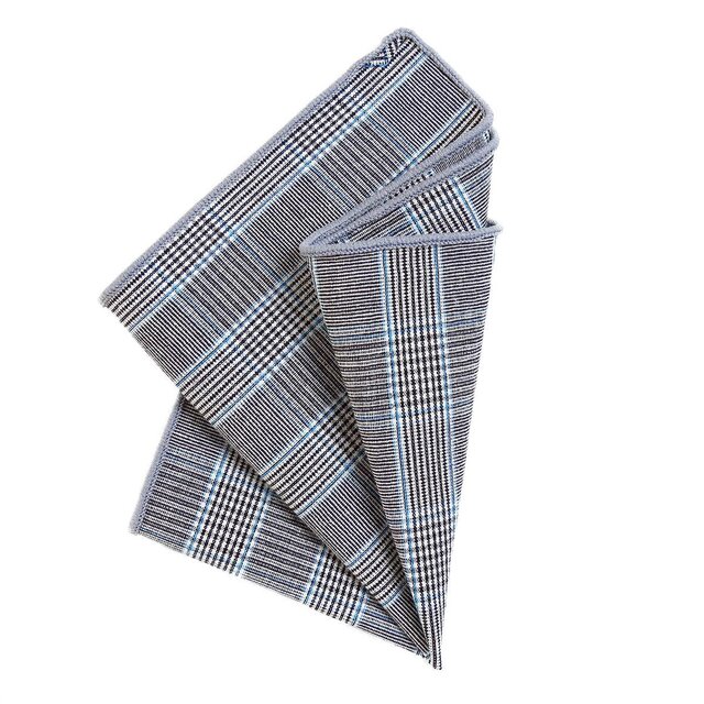 DonDon Herren Einstecktuch Taschentuch 23 x 23 cm Baumwolle Tweed Look grau-blau kariert