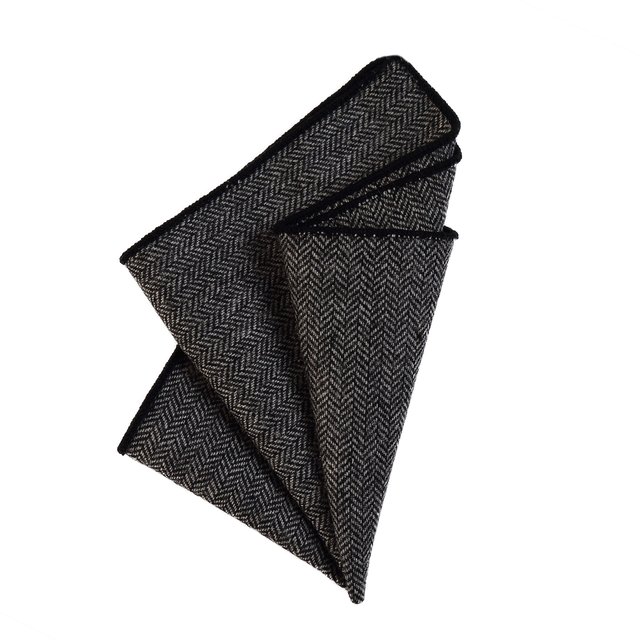 DonDon Herren Einstecktuch Taschentuch 23 x 23 cm Baumwolle Tweed Look schwarz-grau kariert