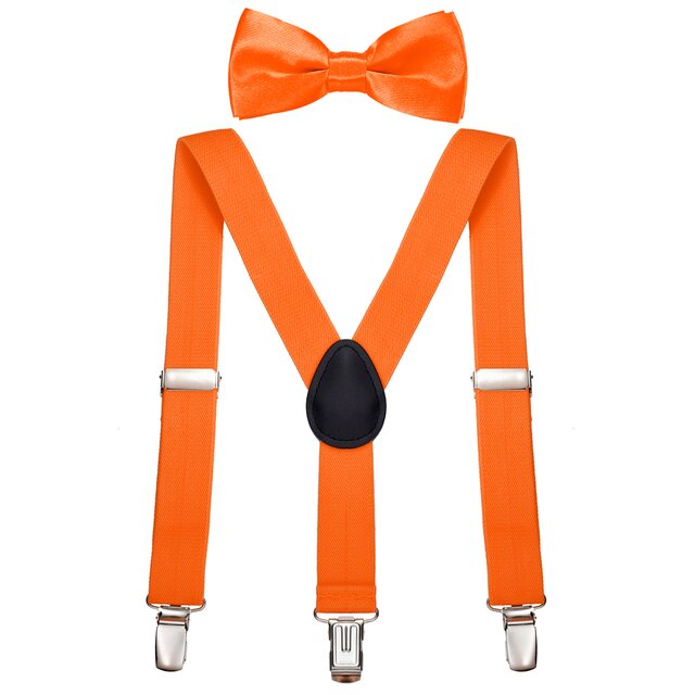 DonDon Jungen Hosenträger Fliegen Set orange elastisch und längenverstellbar für Kinder von 1 - 8 Jahre