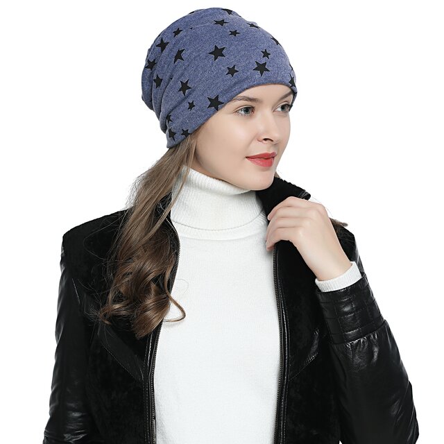 Damen Wintermütze gefüttert Slouch Beanie - mit Sternen-Print blau