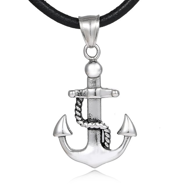 DonDon Herren Lederkette Leder Halskette 50 cm mit Edelstahl Anhnger Piraten Anker