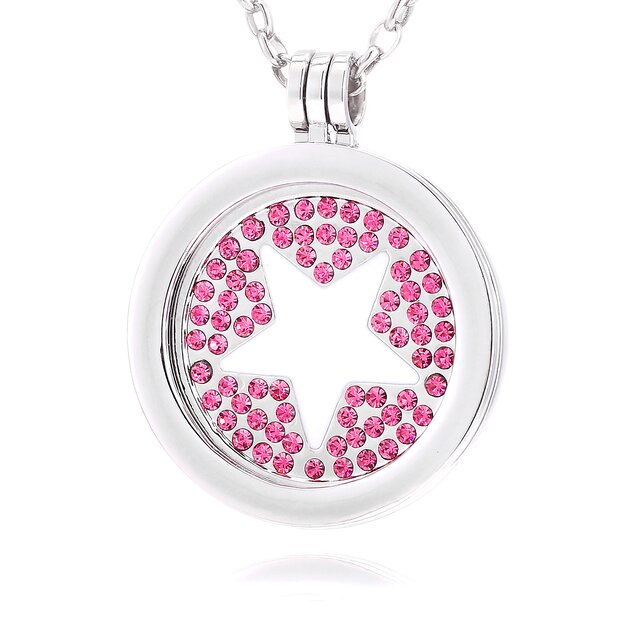 Morella® Damen Halskette 70 cm Edelstahl und Anhänger mit Coin Stern und Glitzersteine pink 33 mm im Schmuckbeutel