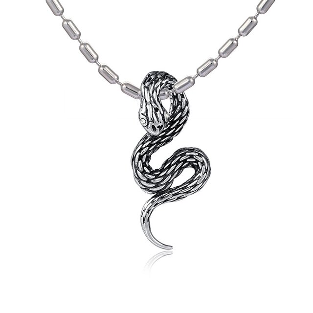 DonDon Herren Halskette Edelstahl 55 cm und Schlangen Anhnger aus Edelstahl in einem Samtbeutel