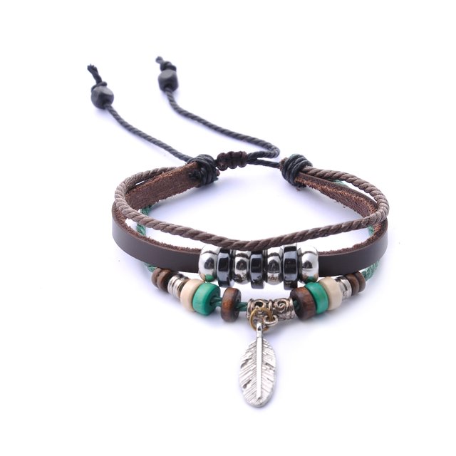 Morella Damen Armband aus Leder mit Perlen und Feder Anhnger