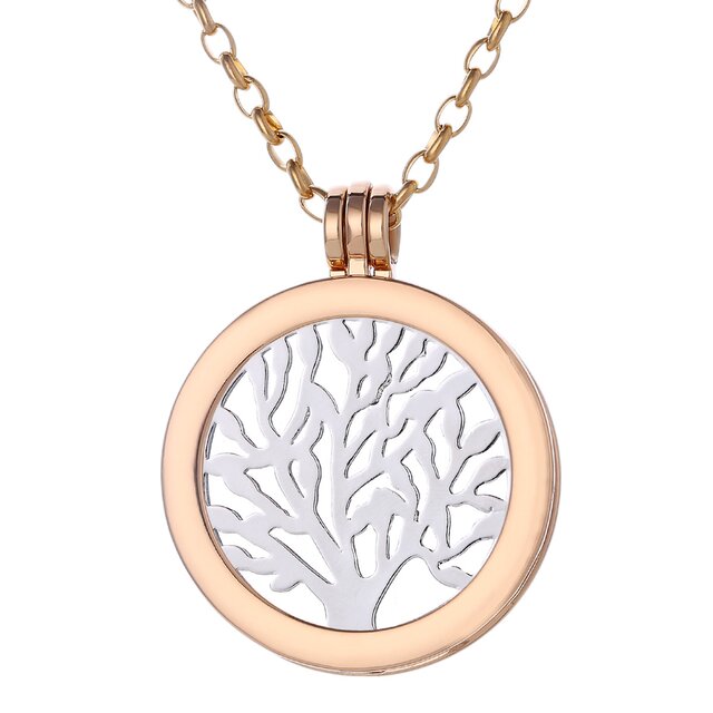 Morella Damen Halskette gold 70 cm Edelstahl mit Amulett und Coin 33 mm Baum des Lebens silber in Schmuckbeutel