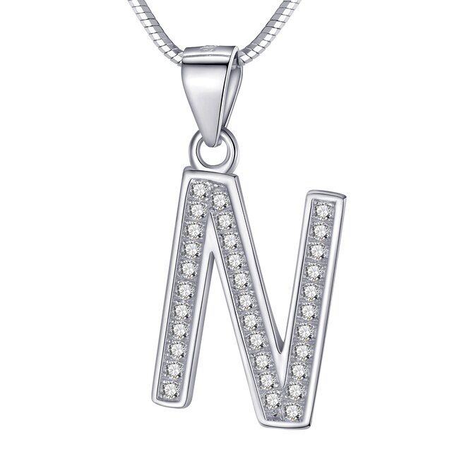 Morella Damen Buchstabenhalskette Halskette und Anhänger Buchstabe N aus 925 Silber rhodiniert 45 cm lang