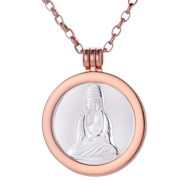 Morella Damen Halskette roségold 70 cm Edelstahl mit Amulett und Coin 33 mm Buddha in Schmuckbeutel