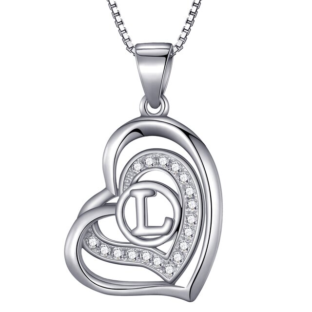 Morella® Damen Halskette Herz Buchstabe L 925 Silber rhodiniert mit Zirkoniasteinen weiß 46 cm