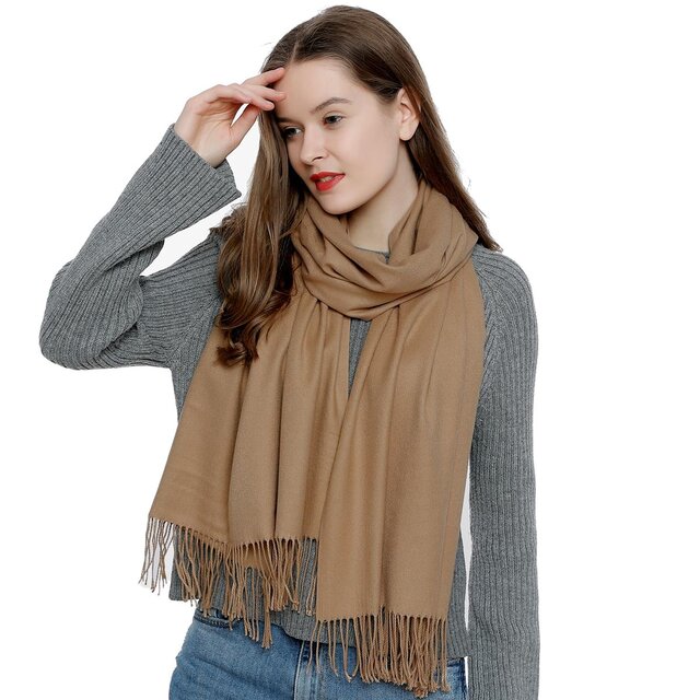 Damen Schal einfarbig weich 185 x 65 cm khaki sandfarben