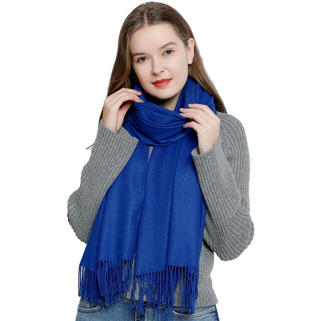 Damen Schal einfarbig weich 185 x 65 cm blau