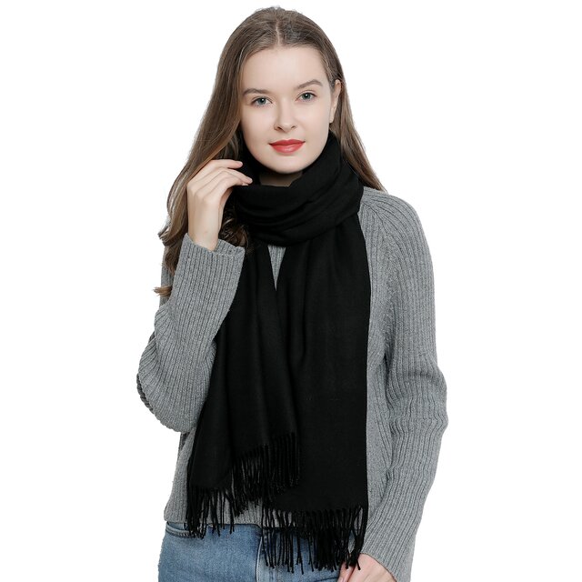 Damen Schal einfarbig weich 185 x 65 cm schwarz