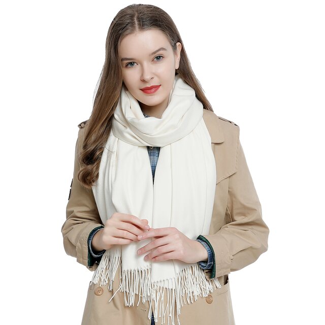Damen Schal einfarbig weich 185 x 65 cm creme-weiß