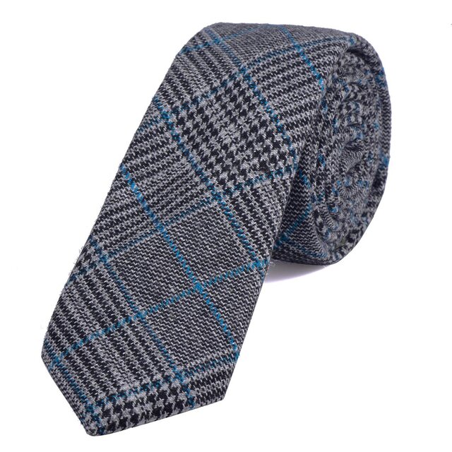 DonDon Herren Krawatte 6 cm Baumwolle grau-blau kariert