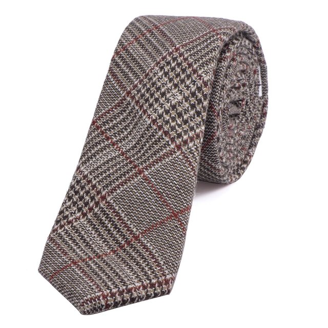 DonDon Herren Krawatte 6 cm Baumwolle dunkelrot-schwarz-braun kariert
