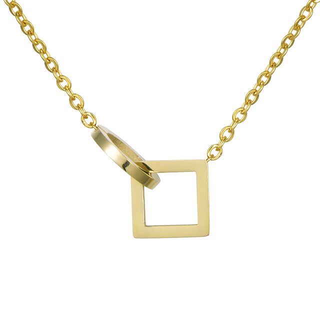 Morella Damen Halskette Kreis im Quadrat Anhänger Edelstahl gold im Samtbeutel