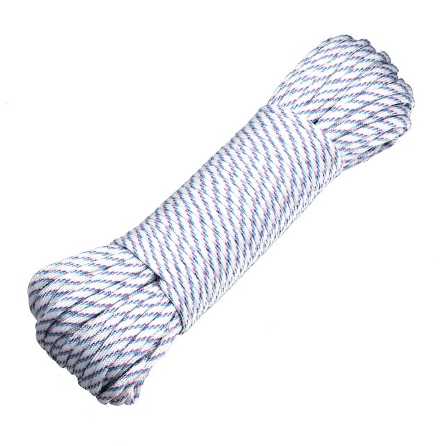 DonDon 30 Meter langes Stoffband Nylon-Schnur Paracord-Seil Survival Band zum Basteln und für Outdoor Camping Aktivitäten 4 mm - 7 Stränge weiß-blau-rot