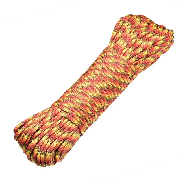 DonDon 30 Meter langes Stoffband Nylon-Schnur Paracord-Seil Survival Band zum Basteln und für Outdoor Camping Aktivitäten 4 mm - 7 Stränge gelb-orange-braun-rot