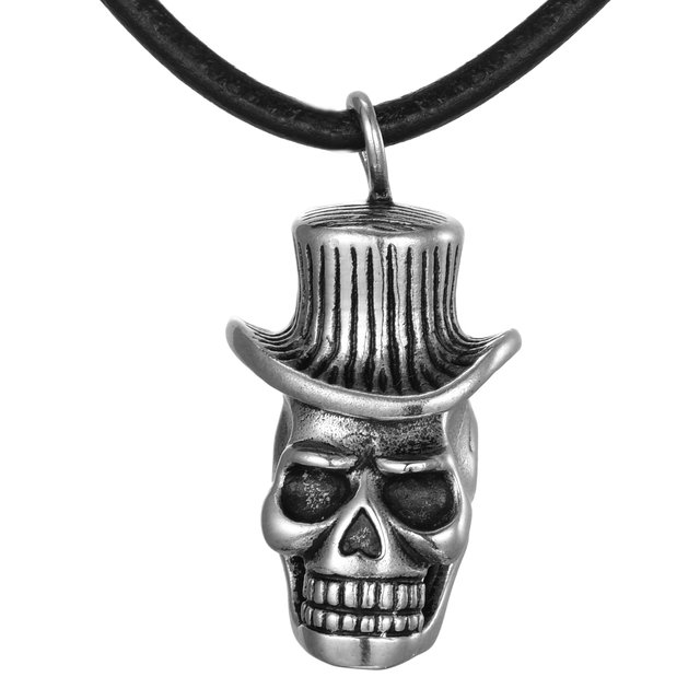 DonDon Herren Lederkette Leder Halskette 50 cm mit Edelstahl Anhnger Zylinder-Totenkopf